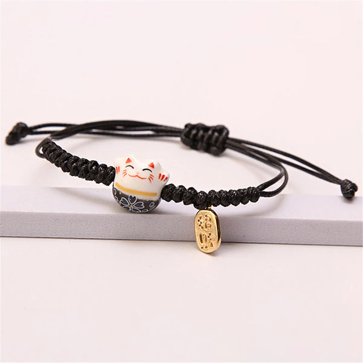 Bracelet Chat Japonais corde noir