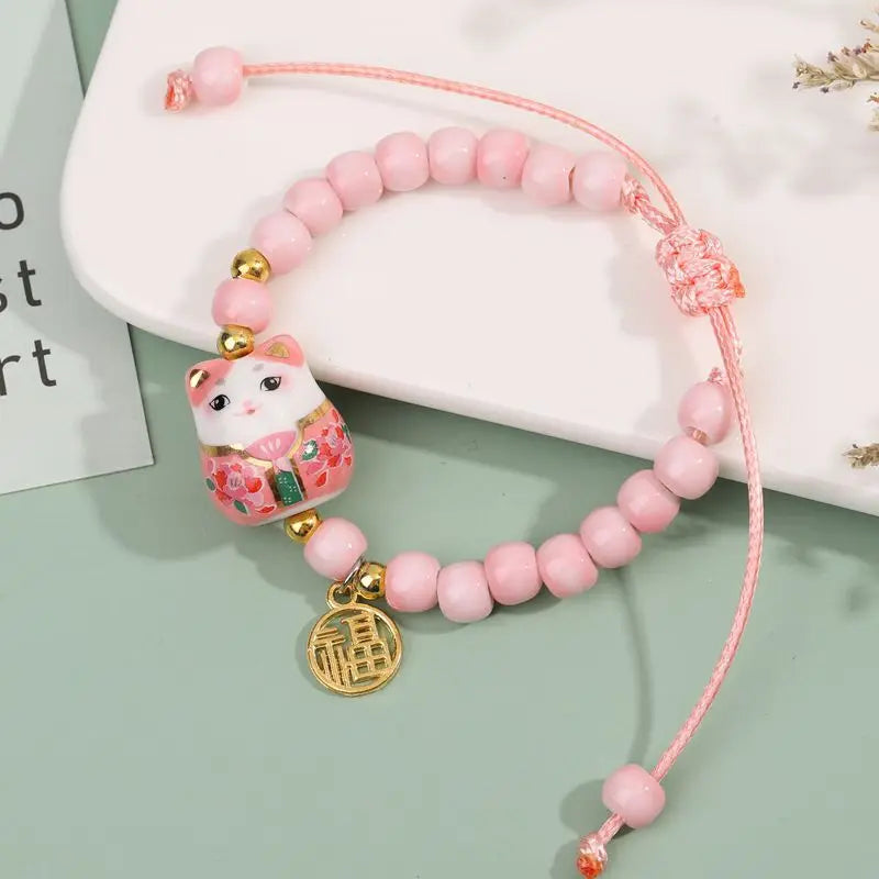 Bracelet Chat Japonais perles rose