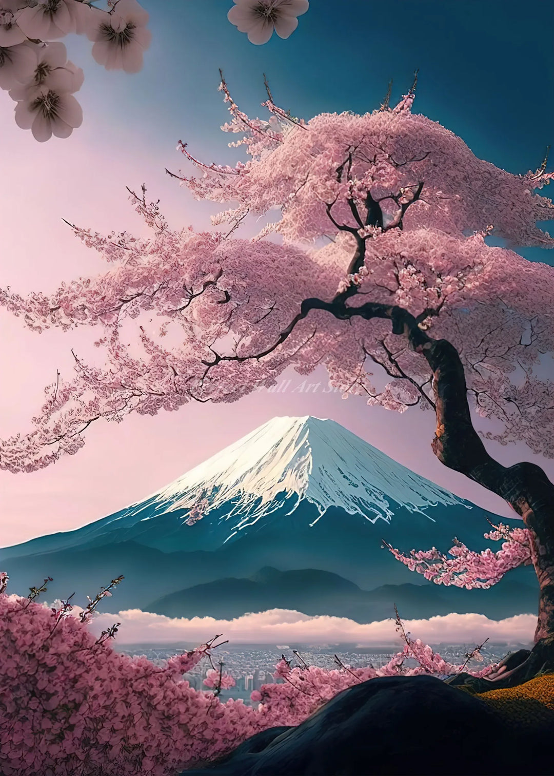 Tableau Japonais Montagne Fuji arbre