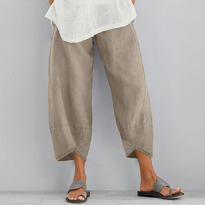Pantalon Sarouel Japonais en Lin Gris Clair
