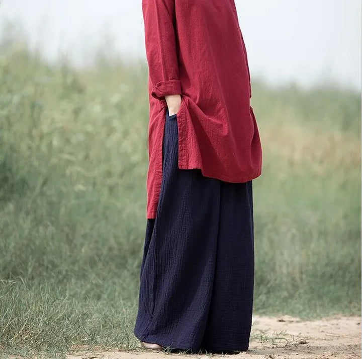 Pantalon Japonais Femme Large Bleu Marine