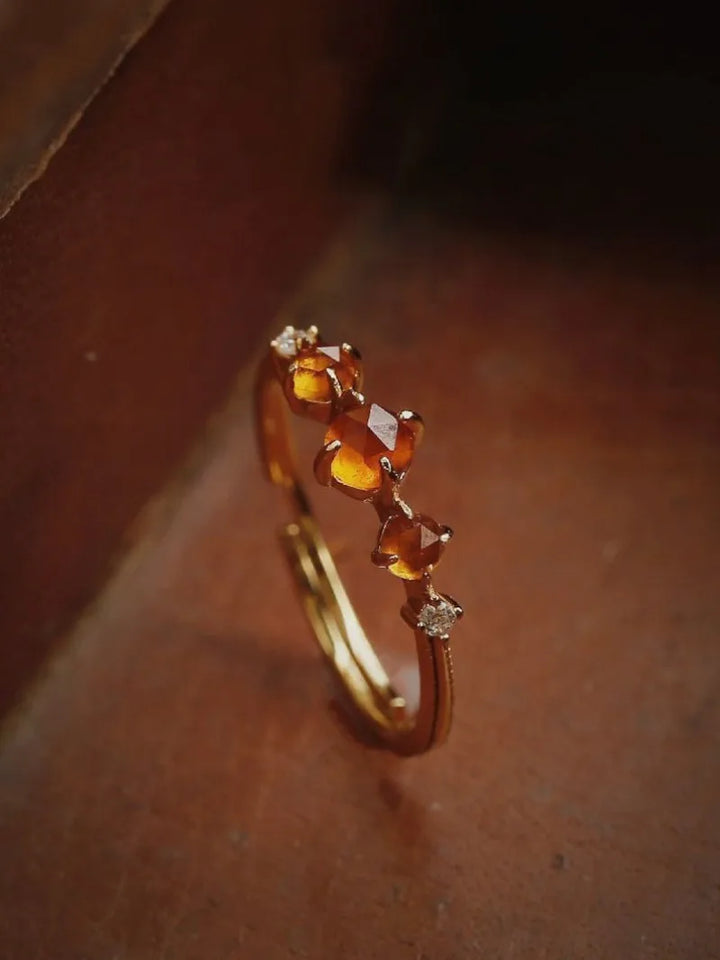 Bague Japonaise Ambre de soleil Grenat Orange