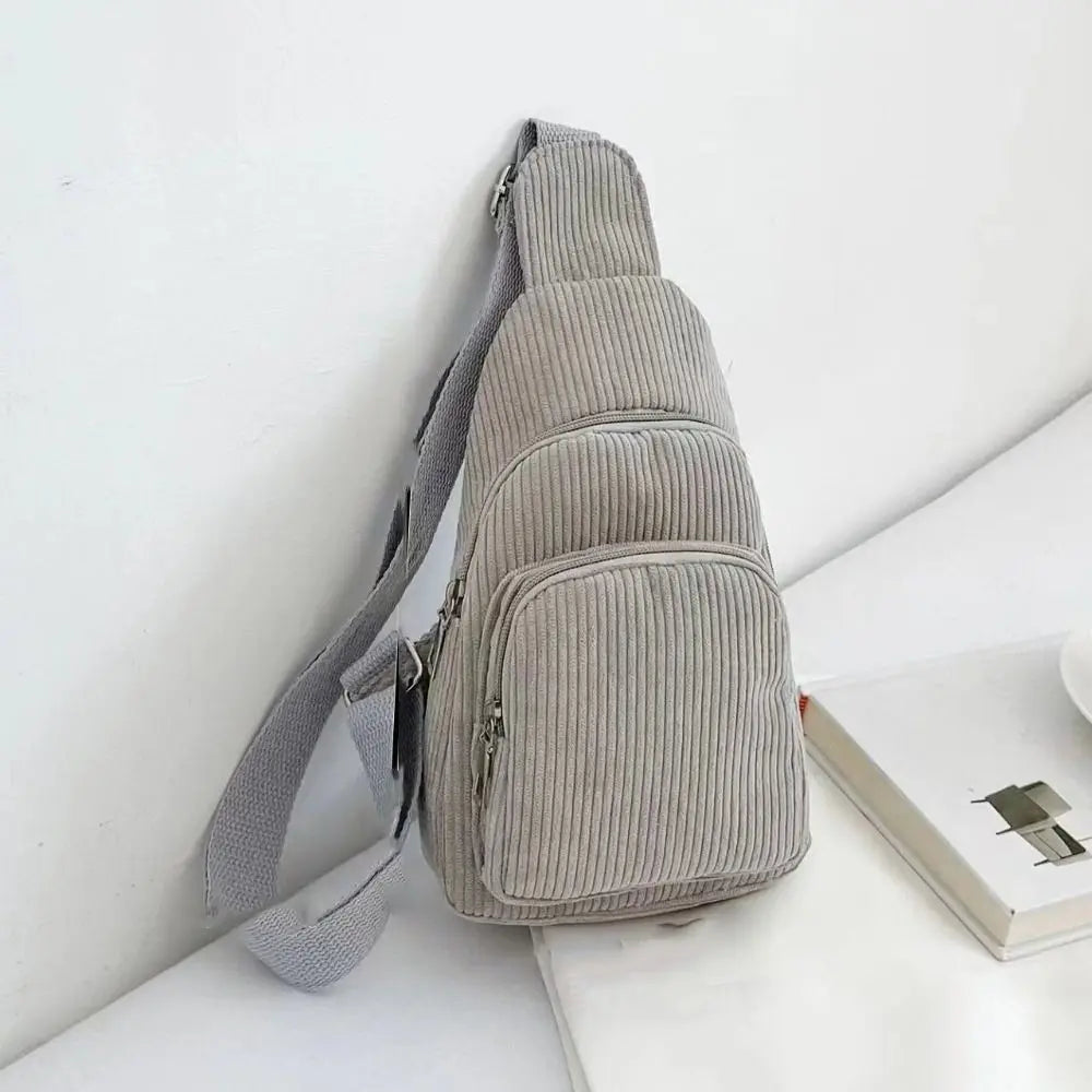 Petit Sac Japonais en Velours Côtelé Gris