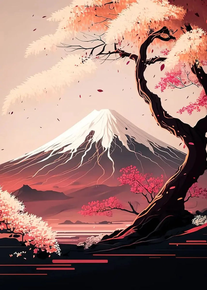 Tableau Japonais Mont Fuji orange