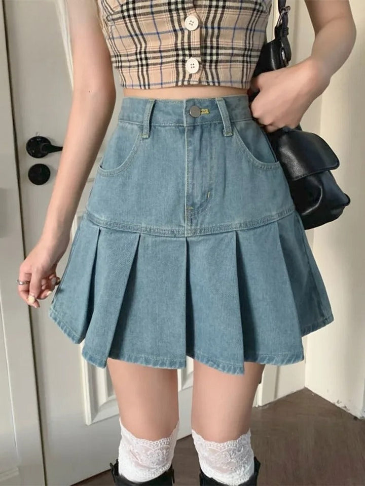 Japanese Pleated Denim Skirt