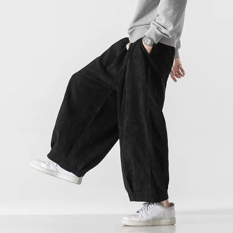 Pantalon Japonais Ample en Velours Côtelé