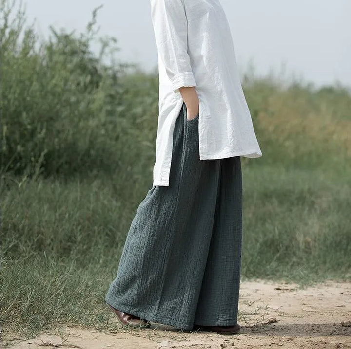 Pantalon Japonais Femme Large Vert