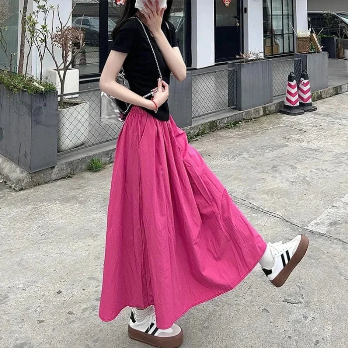 Jupe Japonaise Mi-longue Ample Rose