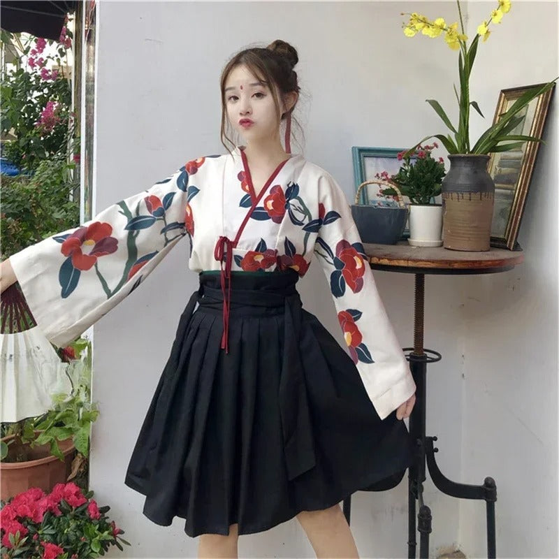 Jupe Japonaise de Kimono Noire Courte