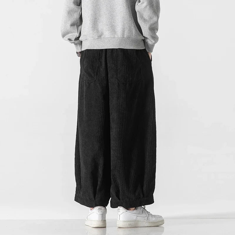 Pantalon Japonais Ample en Velours Côtelé