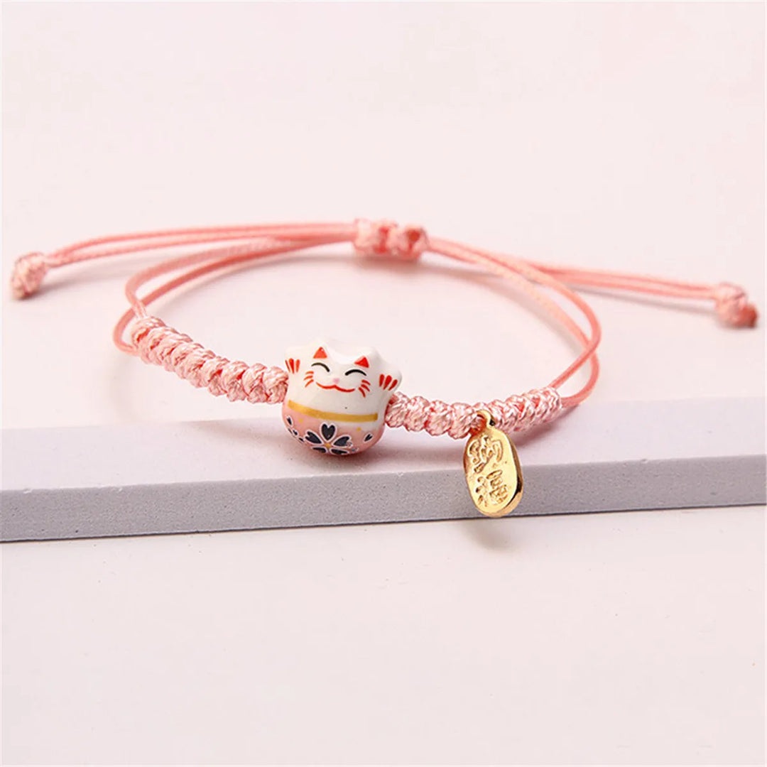 Bracelet Chat Japonais tressé rose