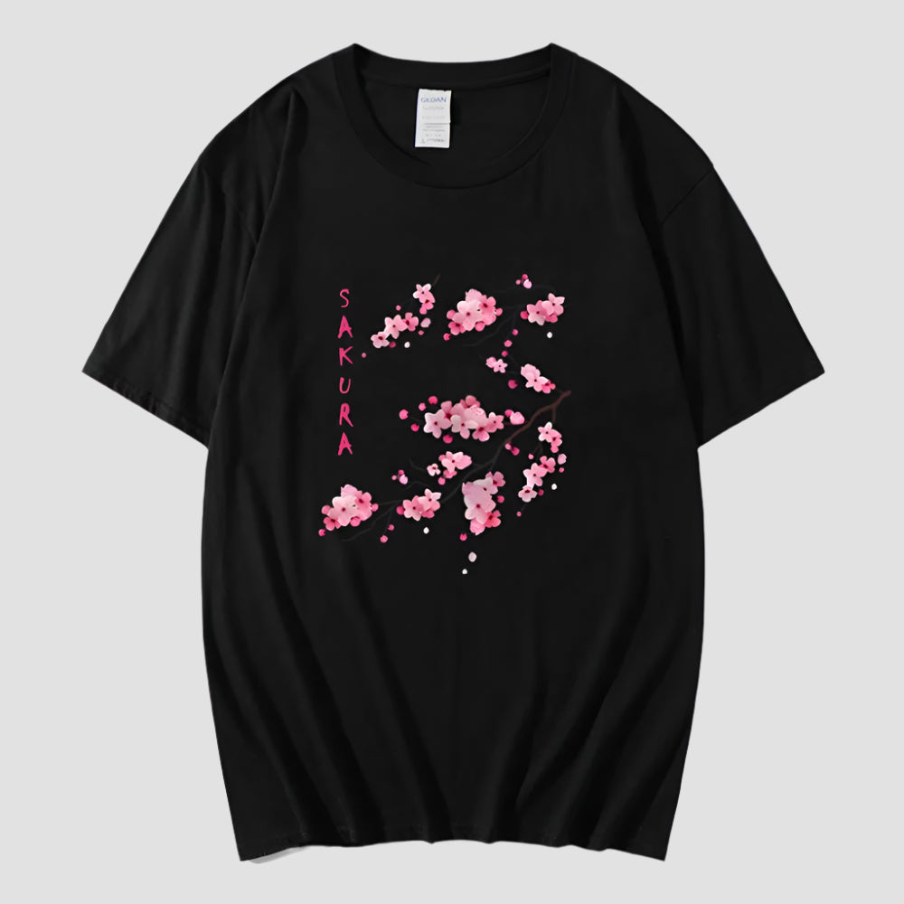 T-shirt Japonais Fleurs de Sakura Noir