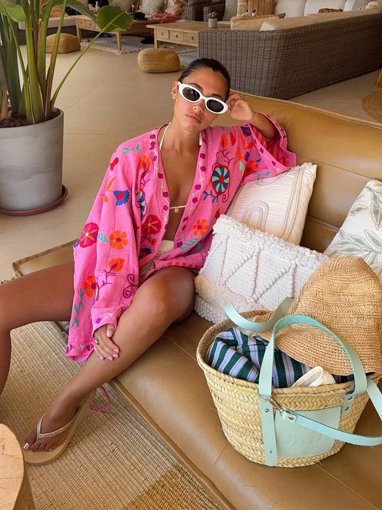 Veste Kimono Femme Rose Ample