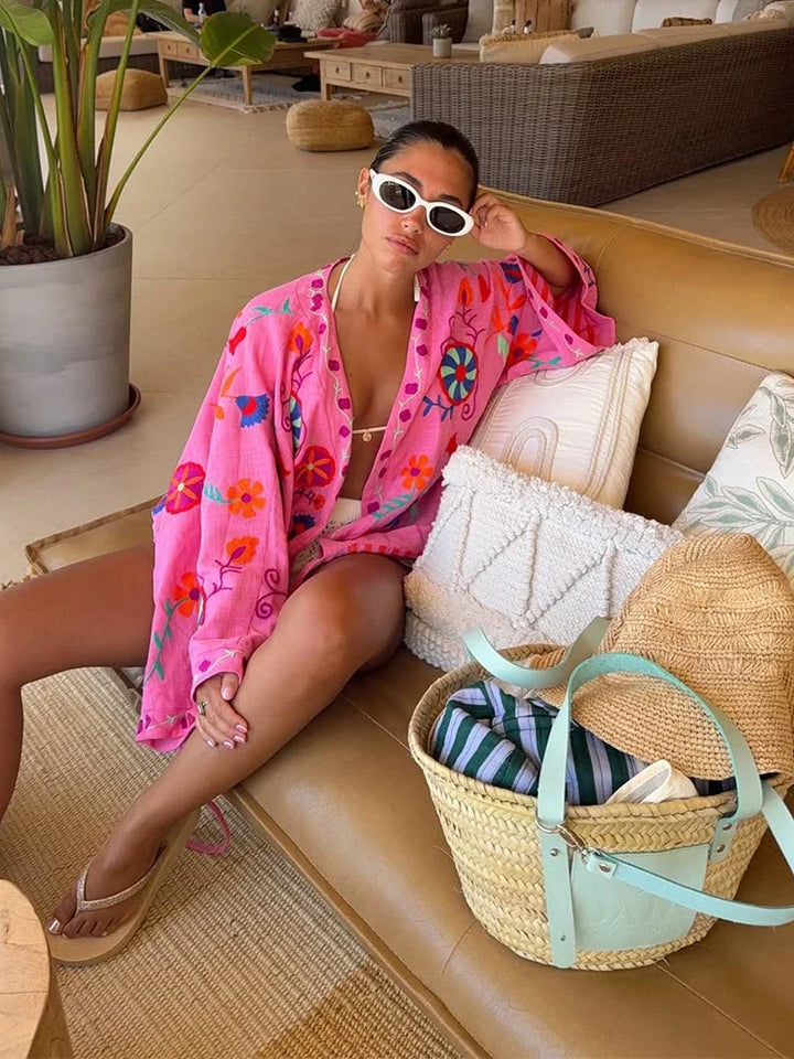 Veste Kimono Femme Rose Ample