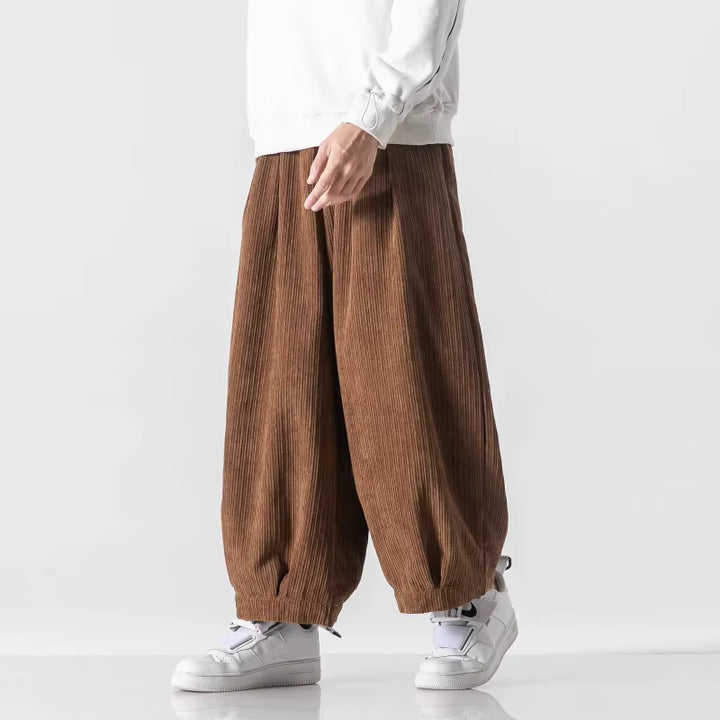 Pantalon Japonais Ample en Velours Côtelé