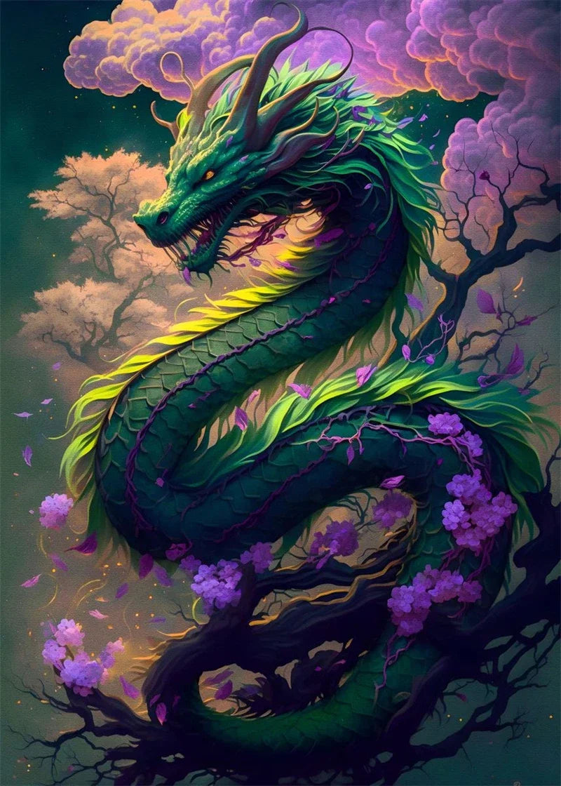 Tableau Dragon Japonais violet