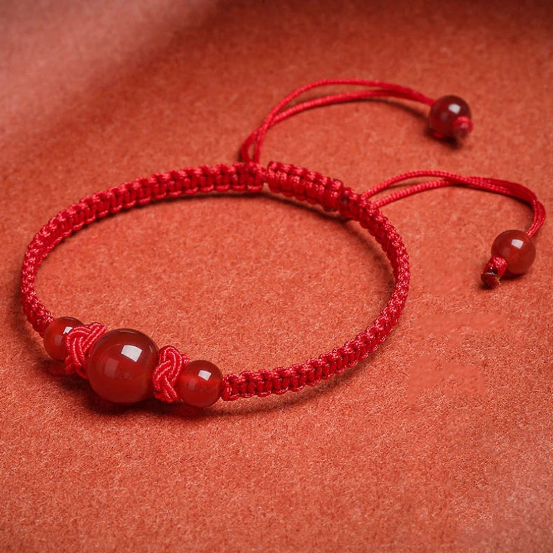 Bracelet Japonais tressé perles d'agate rouge