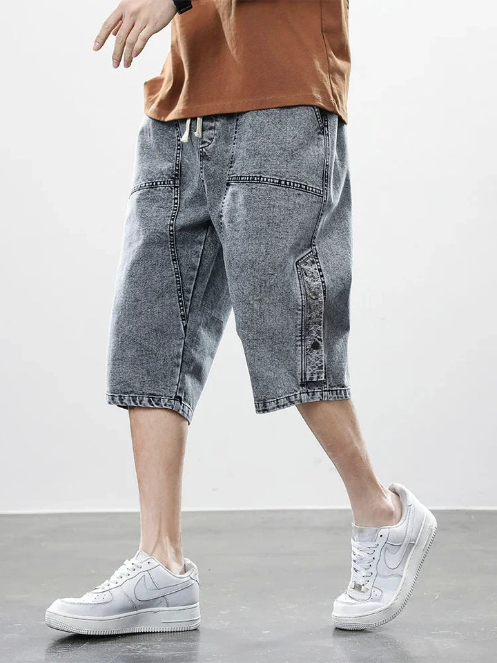 Pantalon Court Japonais Décontracté en Jean Gris