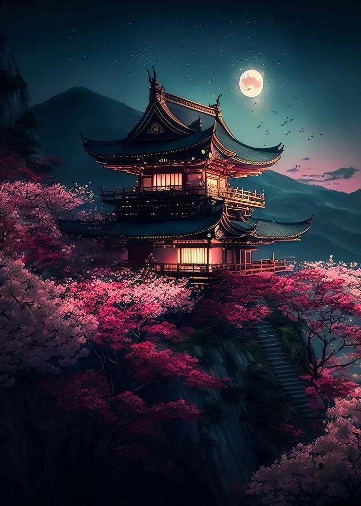 Tableau Japonais Montagne Fuji lune