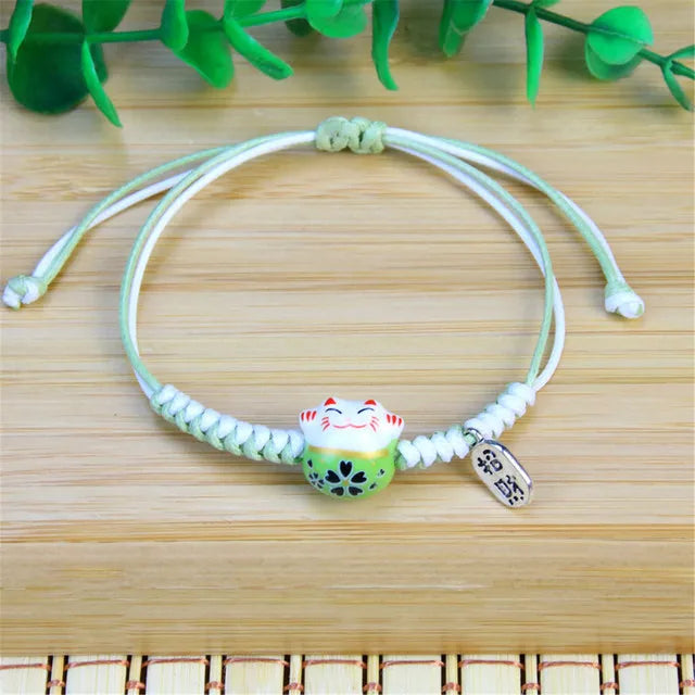 Bracelet Chat Japonais vert blanc