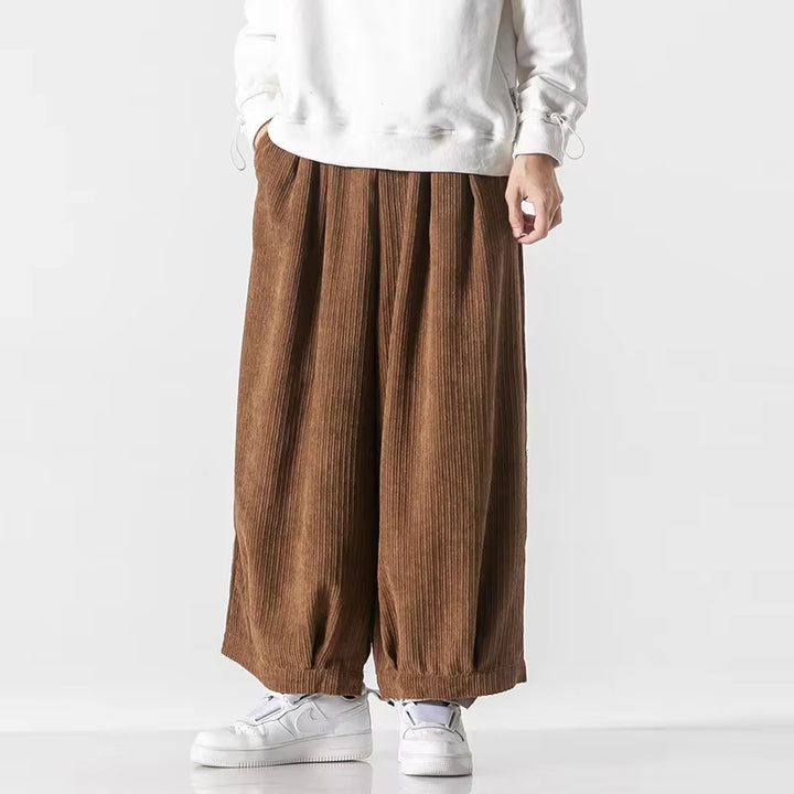 Pantalon Japonais Ample en Velours Côtelé