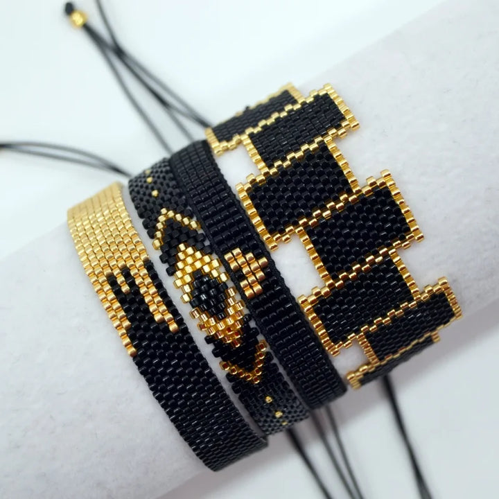 Set De Bracelets Miyuki Noir Et Doré
