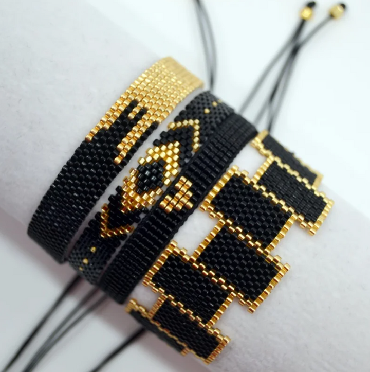  Set De Bracelets Miyuki Noir Et Doré Chic