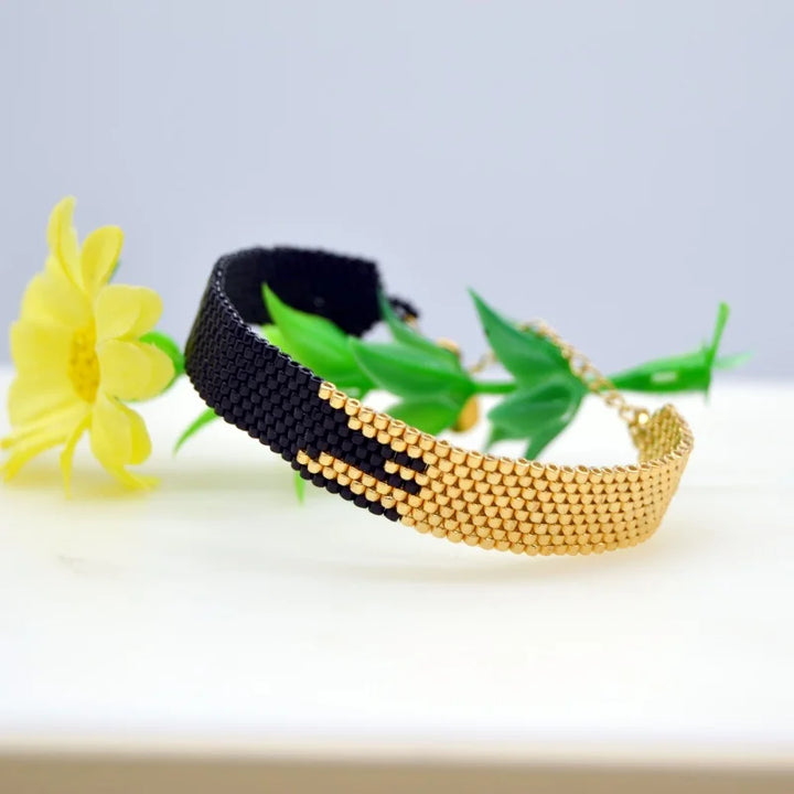 Set De Bracelets Miyuki Noir Et Doré Chic