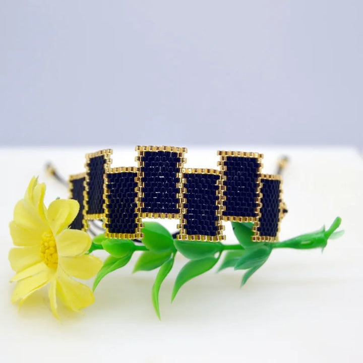 Set De Bracelets Miyuki Noir Et Doré Unique