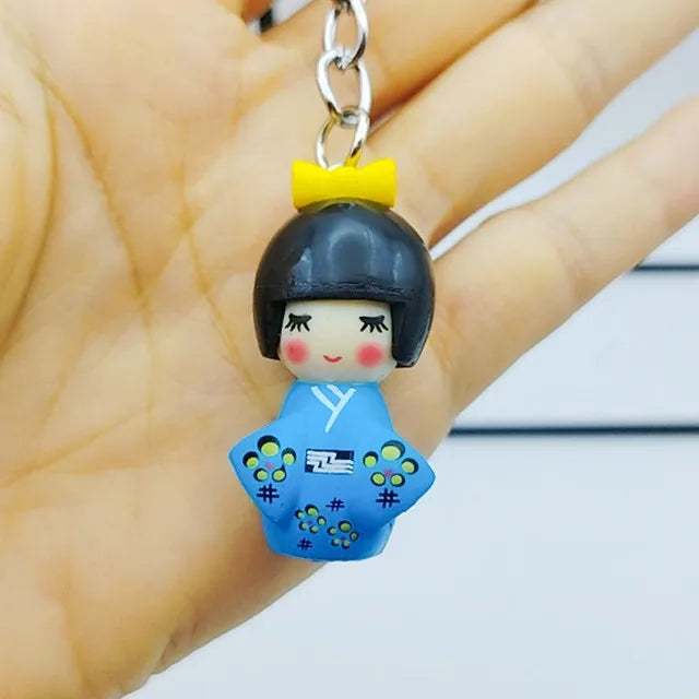 Porte-clef Japonais style KOKESHI bleu