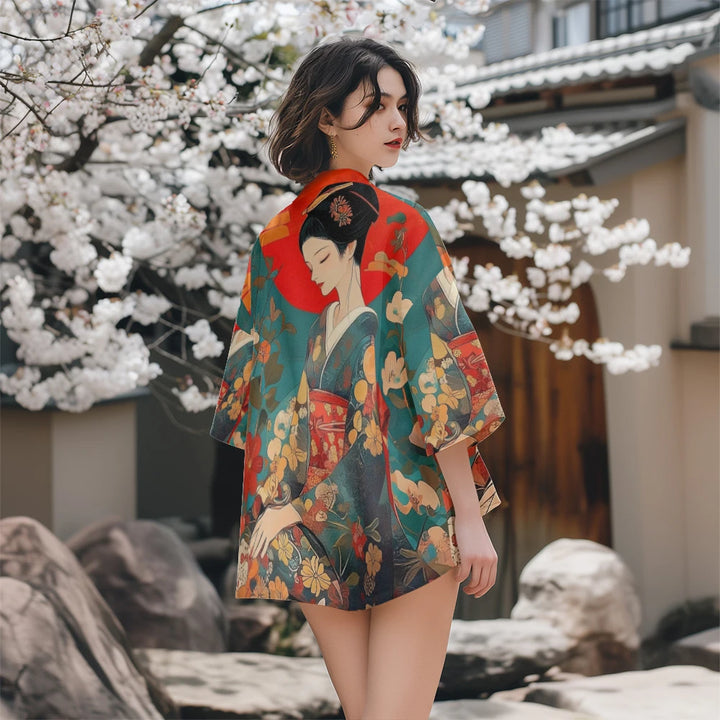 Veste Kimono Femme Motifs Geisha