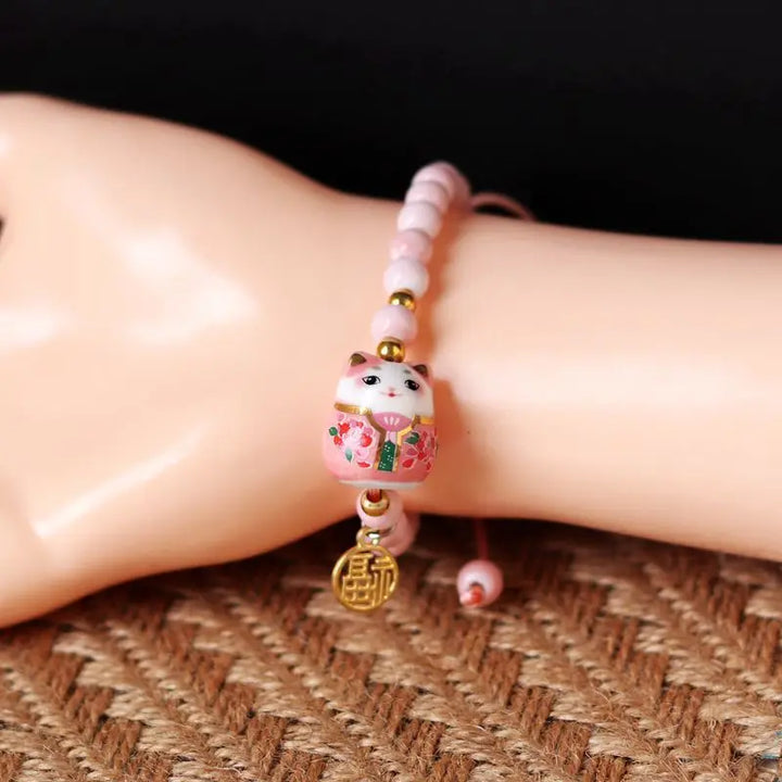 Bracelet Chat Japonais perles rose clair