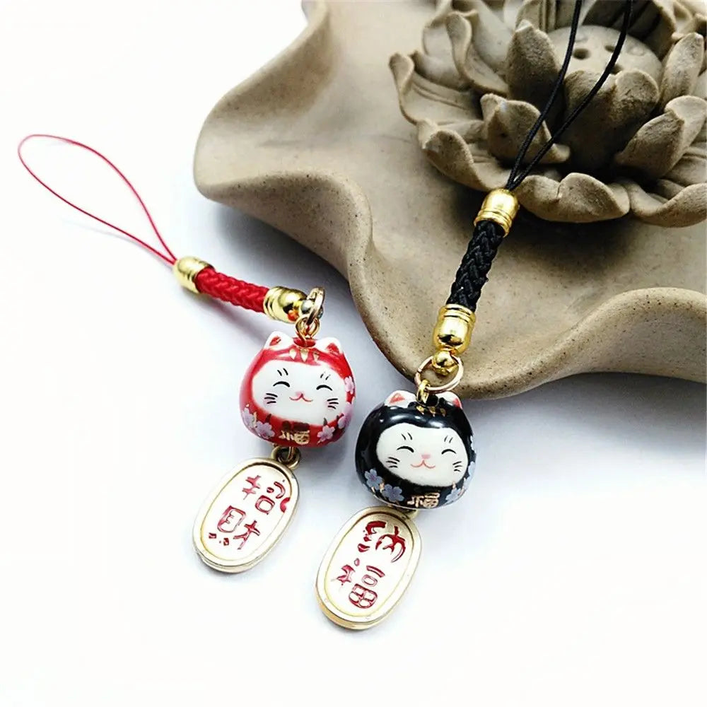 Porte-clef Japonais Porte-bonheur noire et rouge