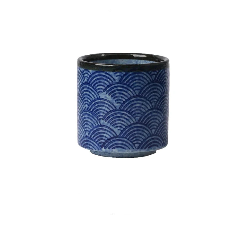 Tasse japonaise bleue motif vague 