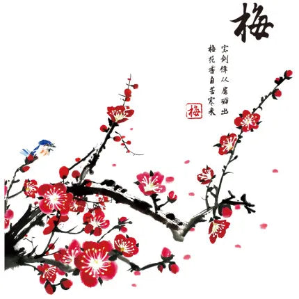Stickers Muraux Japonais Fleurs Rouges stylé chic