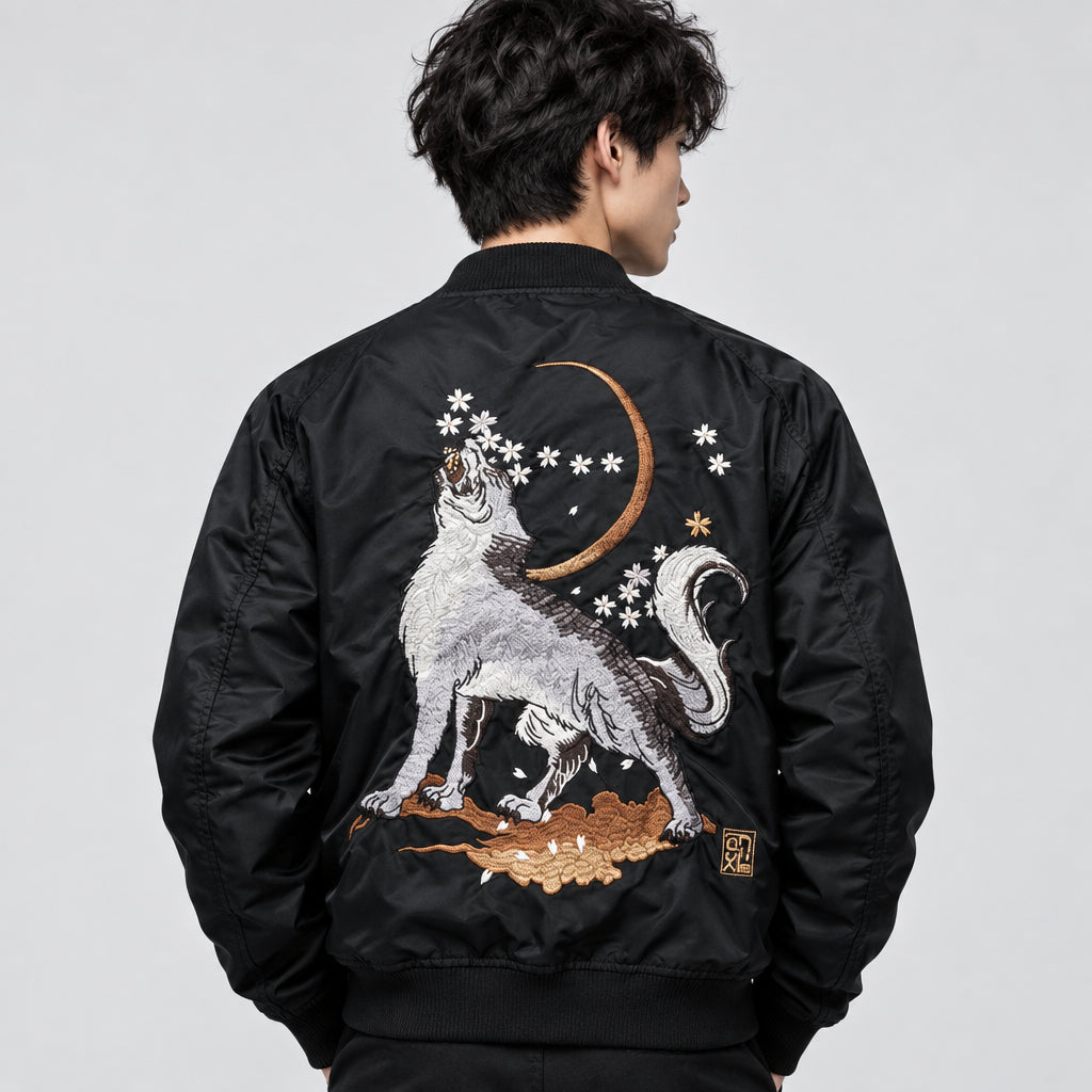 Sukajan Japonais Loup Brodé majestueux