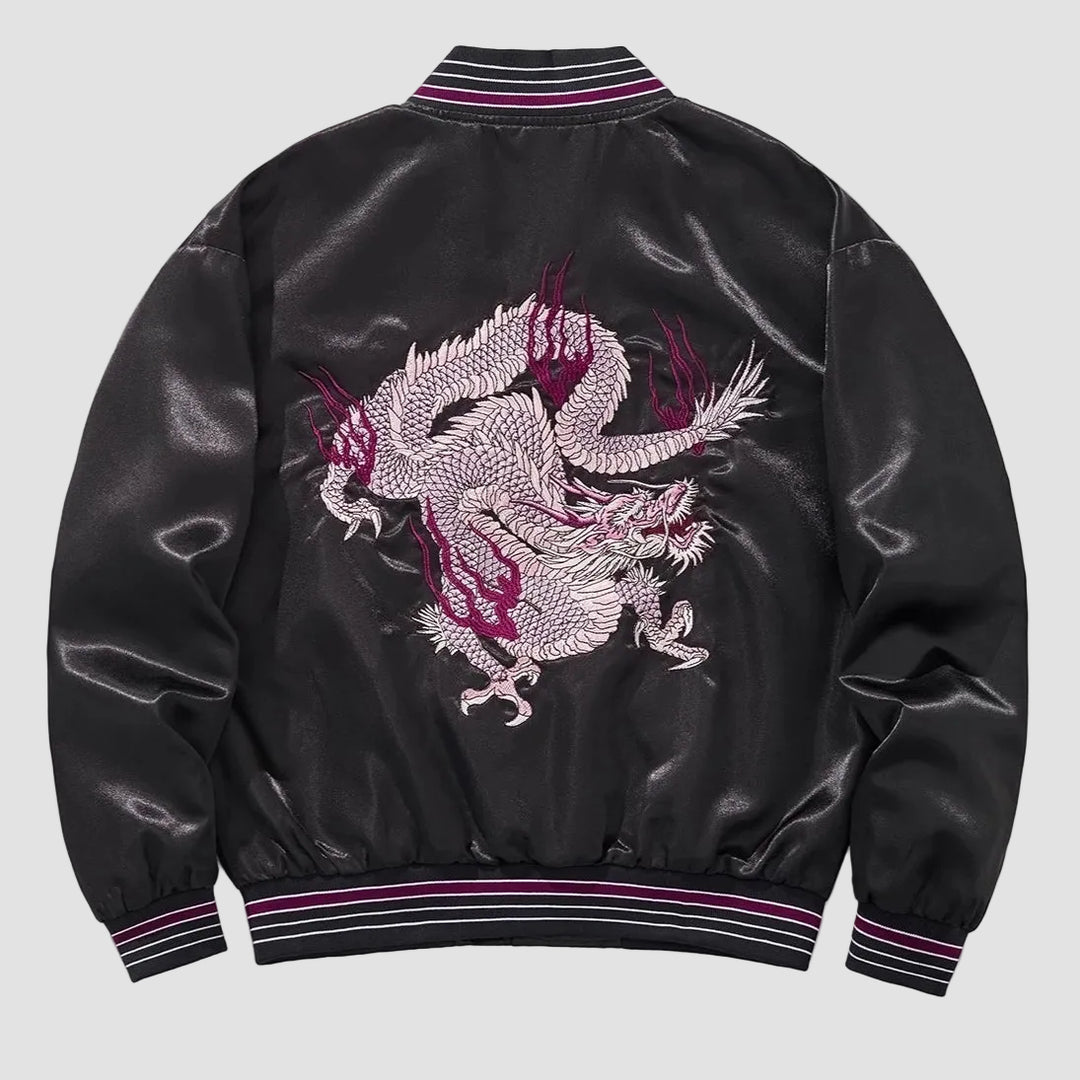 Sukajan Noir Brodé Dragon