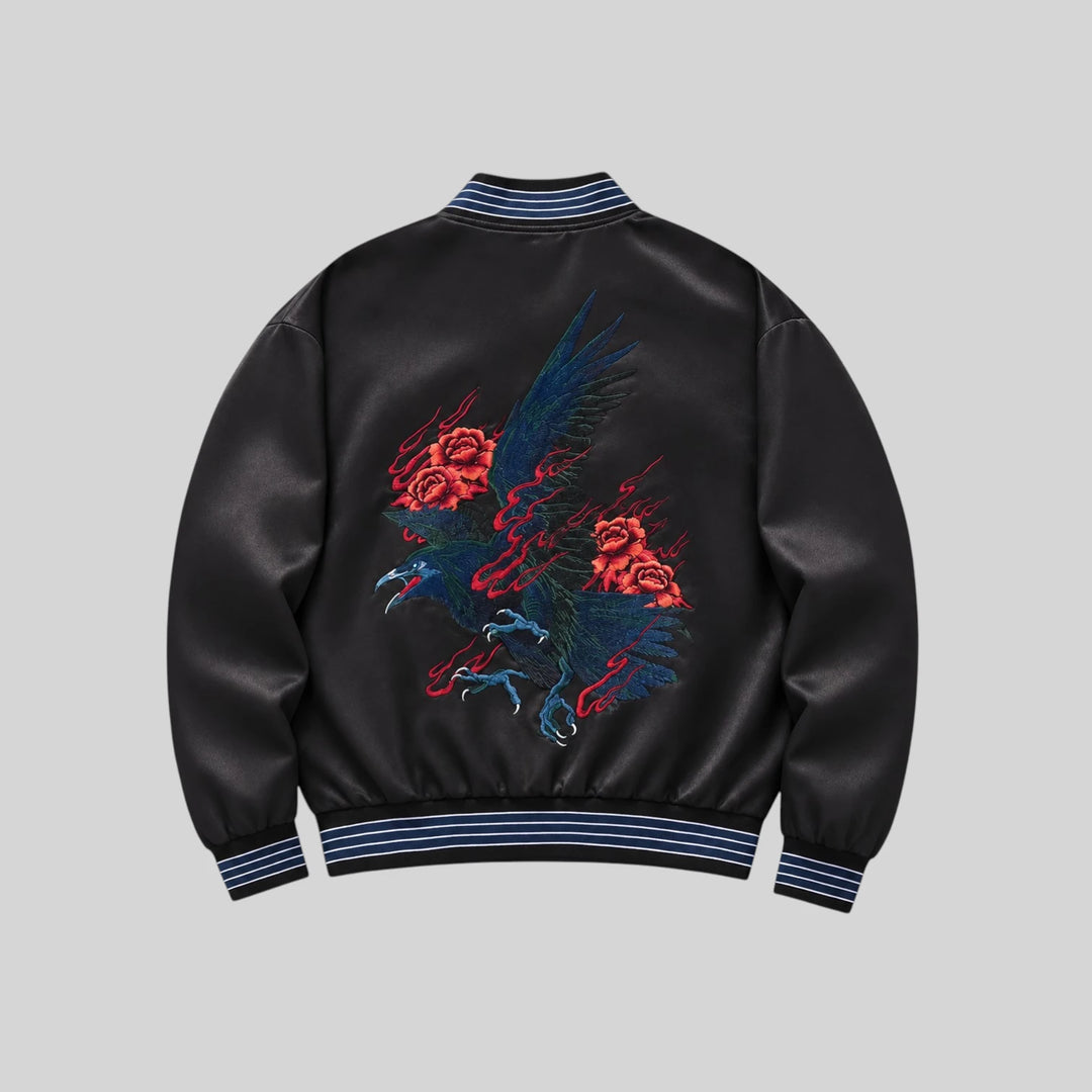 Sukajan Noir Brodé à Fleurs
