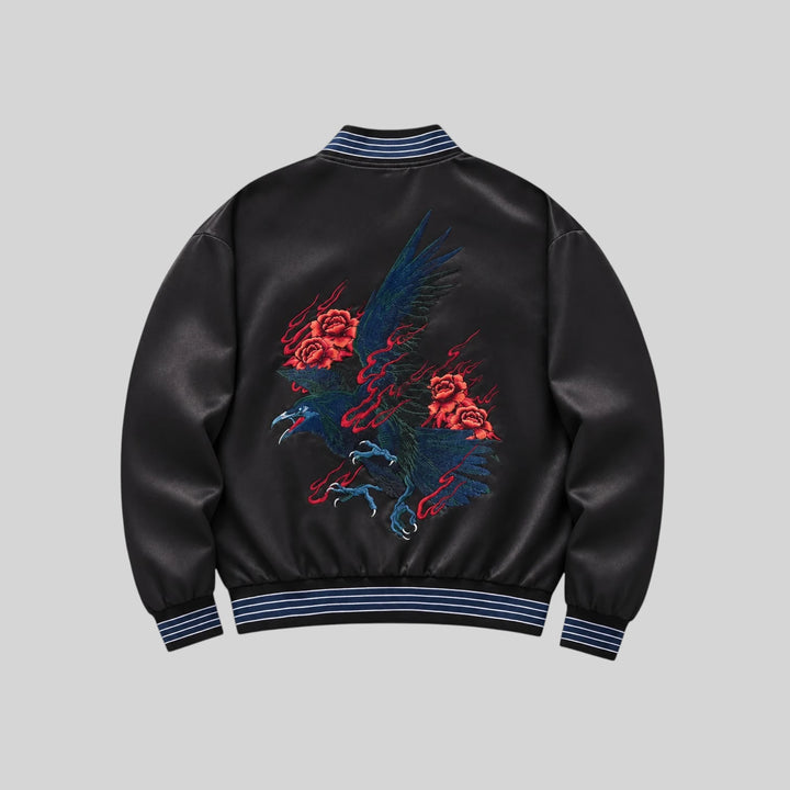 Sukajan Noir Brodé à Fleurs