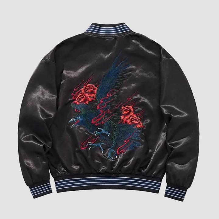 Sukajan Noir Brodé à Fleurs