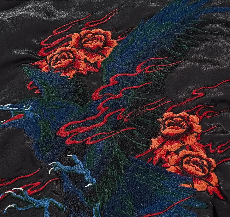 Sukajan Noir Brodé à Fleurs Unique