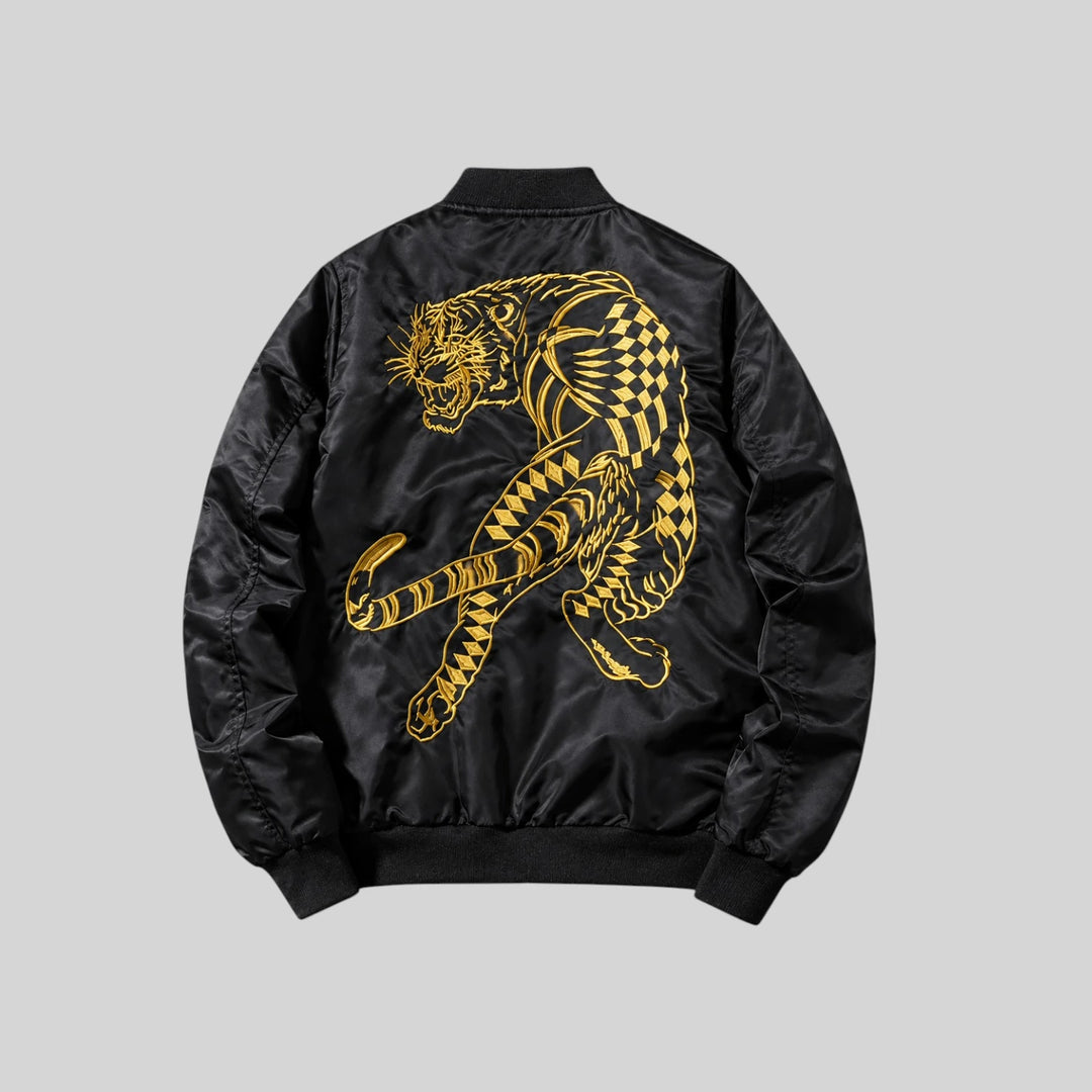 Sukajan Noir Homme Motif Tigre fashion