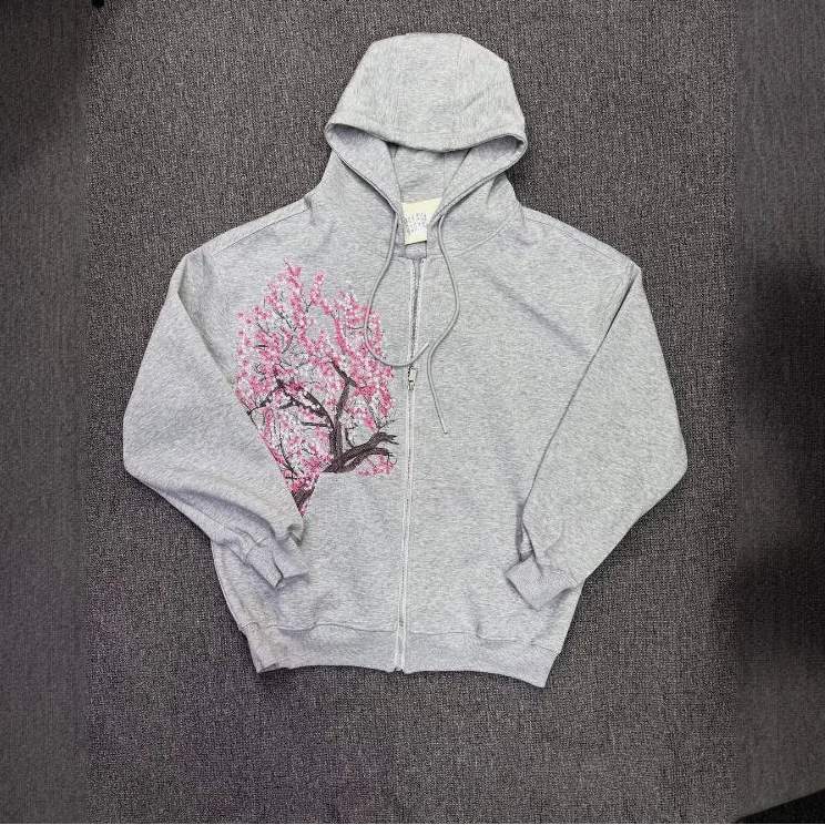 Sweat Brodé Sakura Japonais Gris