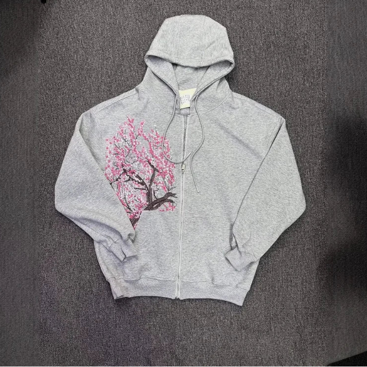 Sweat Brodé Sakura Japonais Gris