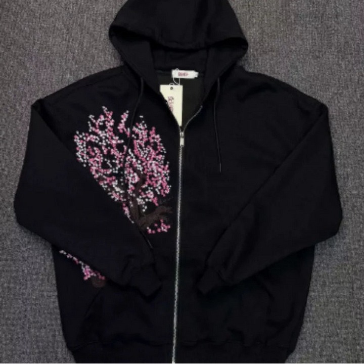 Sweat Brodé Sakura Japonais Noir
