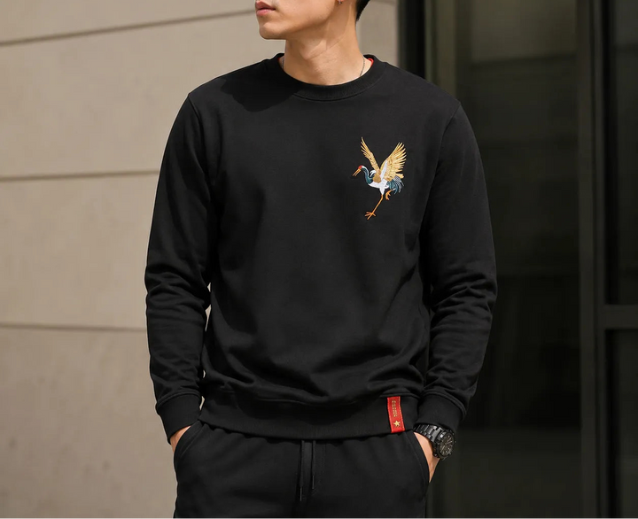 Sweat Japonais Brodé Grue