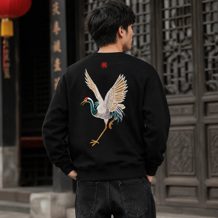 Sweat Japonais Brodé Grue Chic
