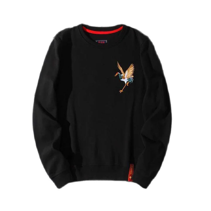 Sweat Japonais Brodé Grue Unique