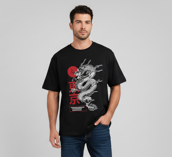 T-Shirt Japonais Dragon Tendance graphique