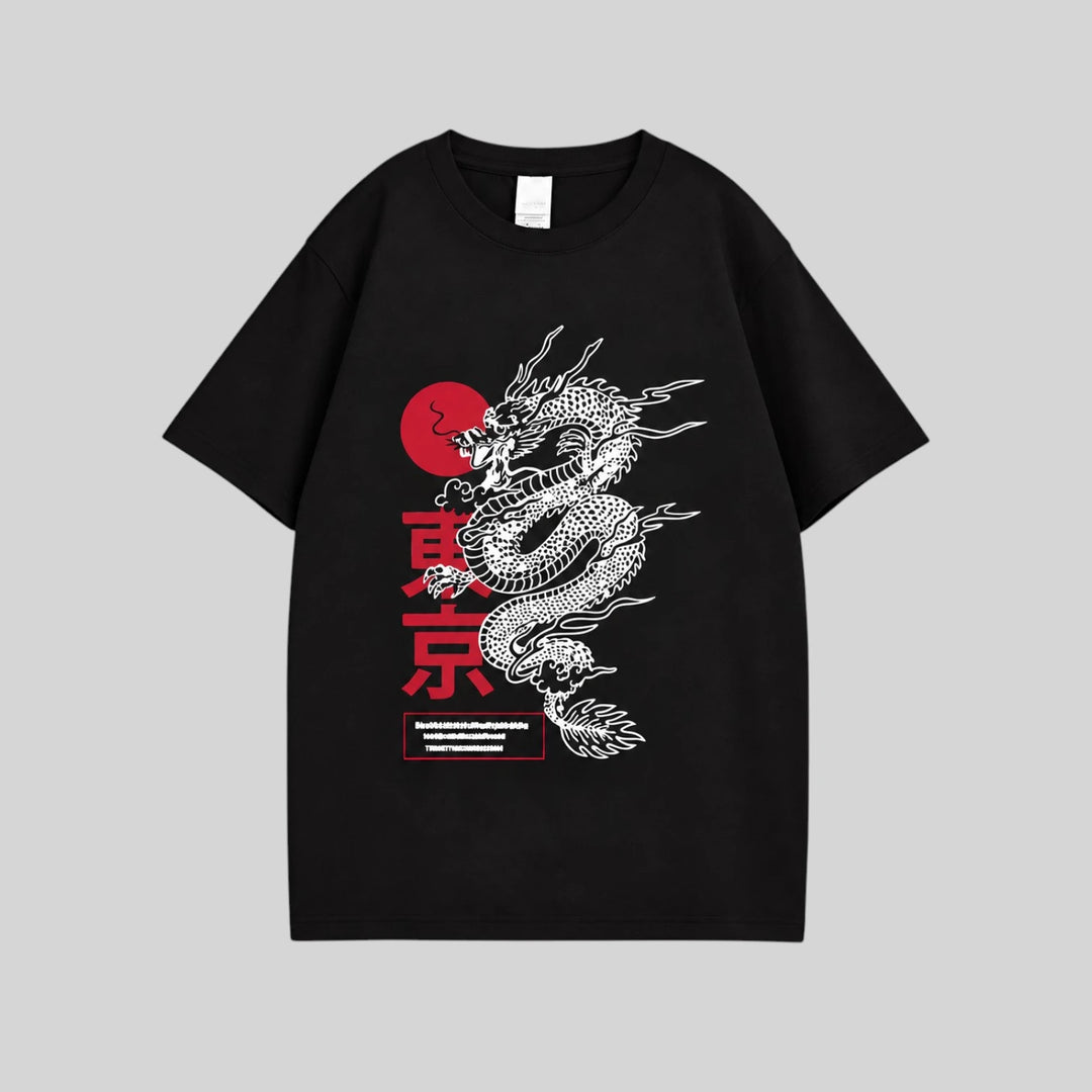 T-Shirt Japonais Dragon Tendance léger